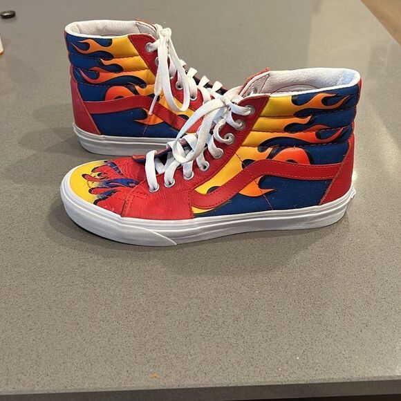 Vans Sk8-Hi Racer Leather and Canvas Sneaker in Awesome Red / True Blue - Picture 6 of 12